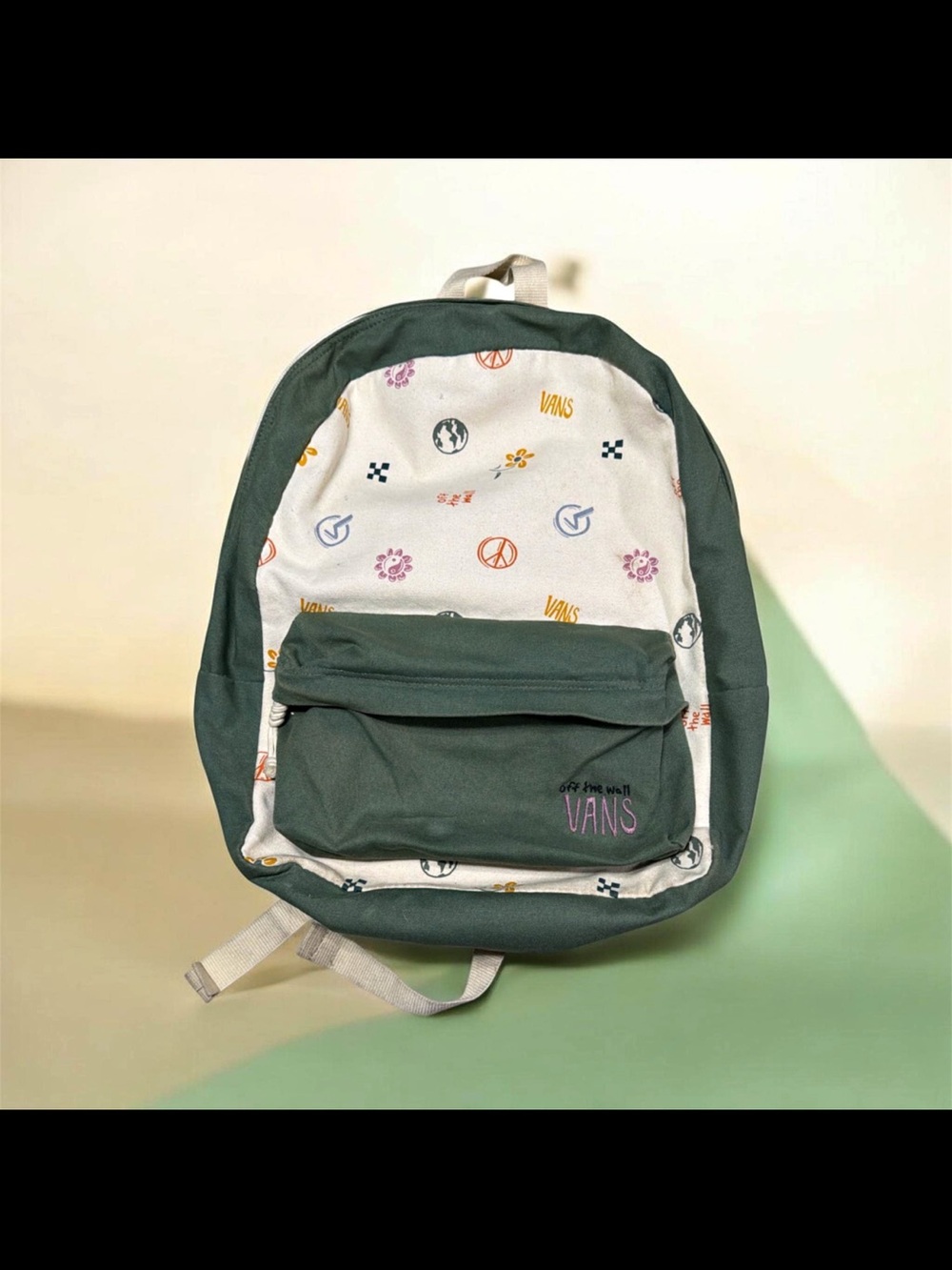 Vans Forest Green Canvas Backpack with Patterned Cream Liner